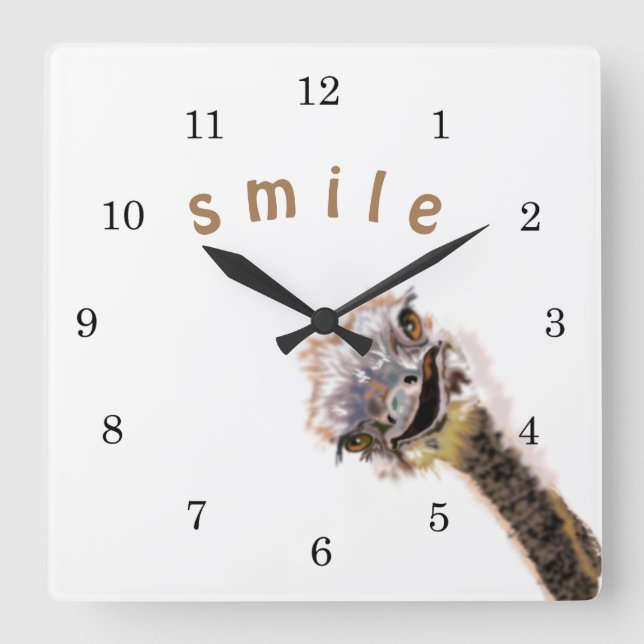 Happy Ostrich Square Wall Clock (Front)