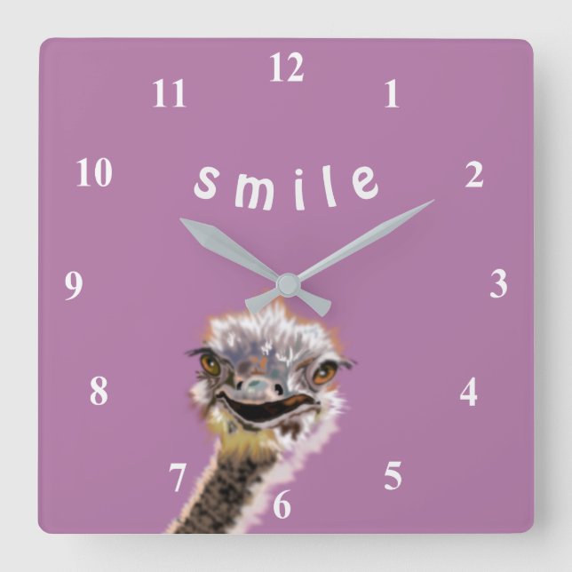 Happy Ostrich - Square Wall Clock (Front)