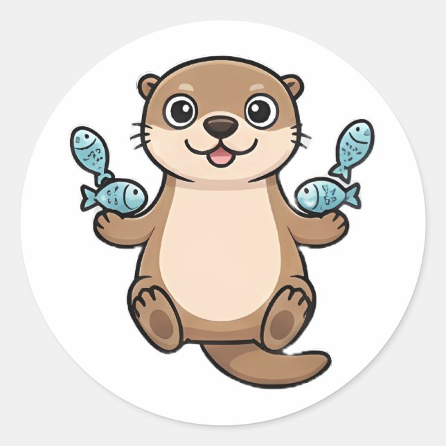 Happy Otter Classic Round Sticker (Front)