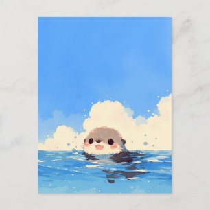 Happy Otter Swimming in Blue Ocean Postcard