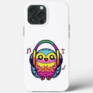 Happy Owl with headphones listening to music. iPhone 13 Pro Max Case