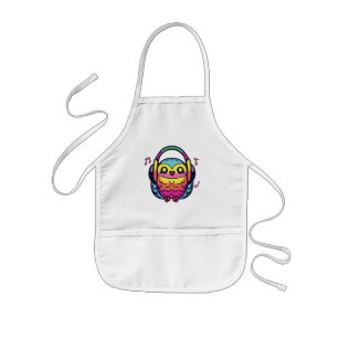 Happy Owl with headphones listening to music. Kids Apron