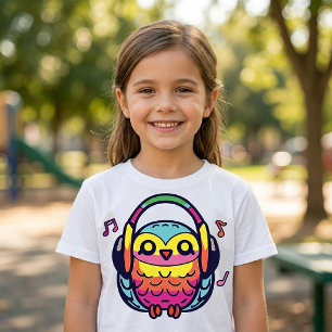 Happy Owl with headphones listening to music. T-Shirt