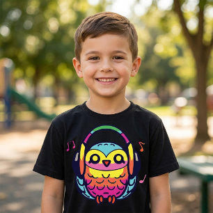Happy Owl with headphones listening to music. T-Shirt