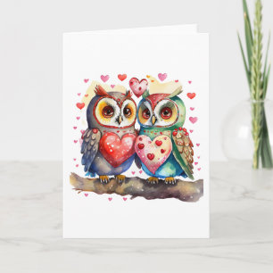 Happy Owls in Love BLANK Card