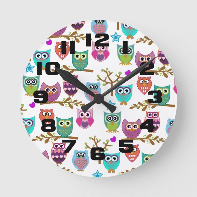 happy owls round clock (Front)