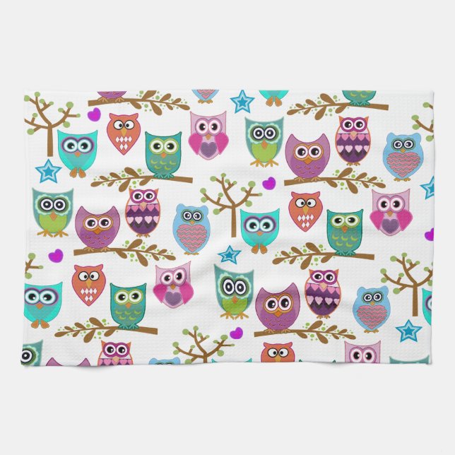 happy owls tea towel (Horizontal)
