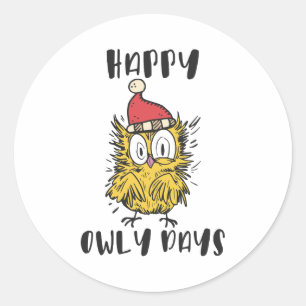 Happy Owly Days Funny Santa Owl Classic Round Sticker