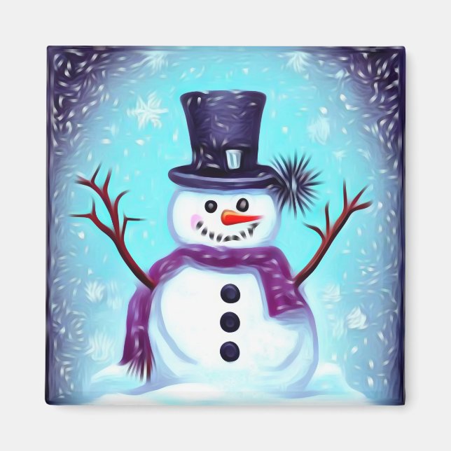Happy Painted Snowman Magnet (Front)