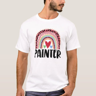 Happy Painter Rainbow Funny Men Leopard Rainbow Lo T-Shirt