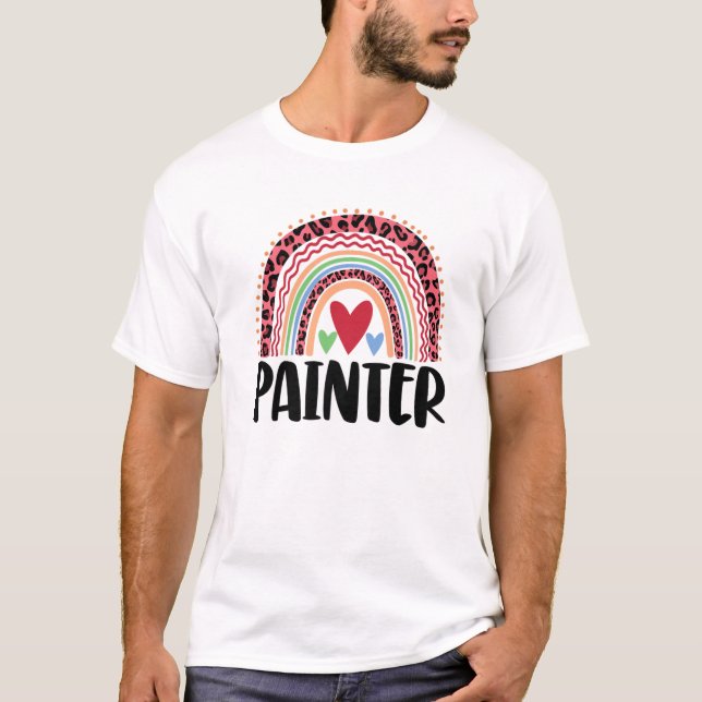 Happy Painter Rainbow Funny Men Leopard Rainbow Lo T-Shirt (Front)