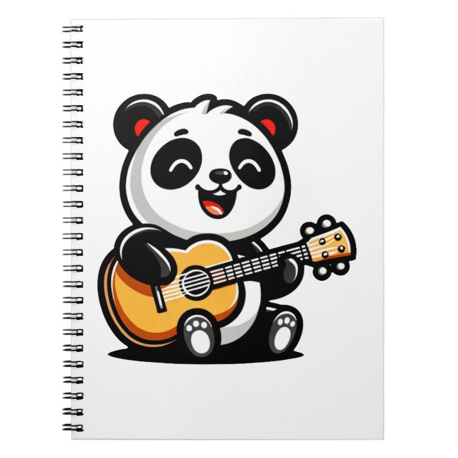 Happy Panda Guitarist - Cute Acoustic Music Design Notebook (Front)