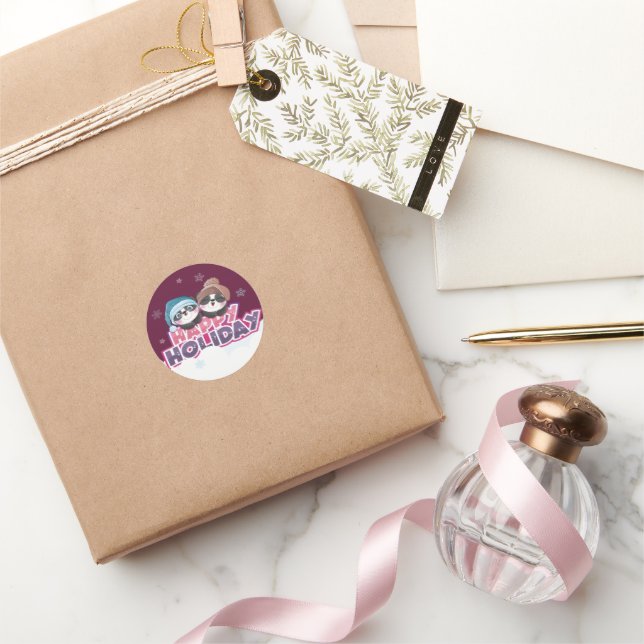 Happy Panda Holiday Classic Round Sticker (Gifting)