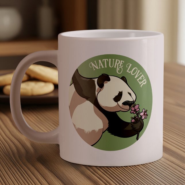 Happy Panda Smelling Blossom Nature Lover Cartoon Large Coffee Mug (Creator Uploaded)