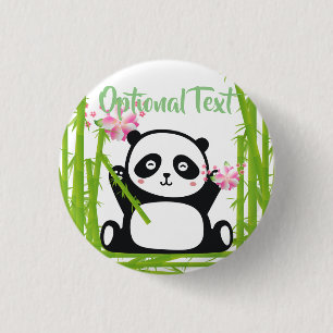 Happy Panda with Bamboo & Cherry Blossom 3 Cm Round Badge