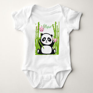 Happy Panda with Bamboo & Cherry Blossom Baby Bodysuit