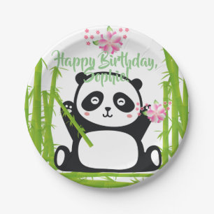 Happy Panda with Bamboo & Cherry Blossom Paper Plate