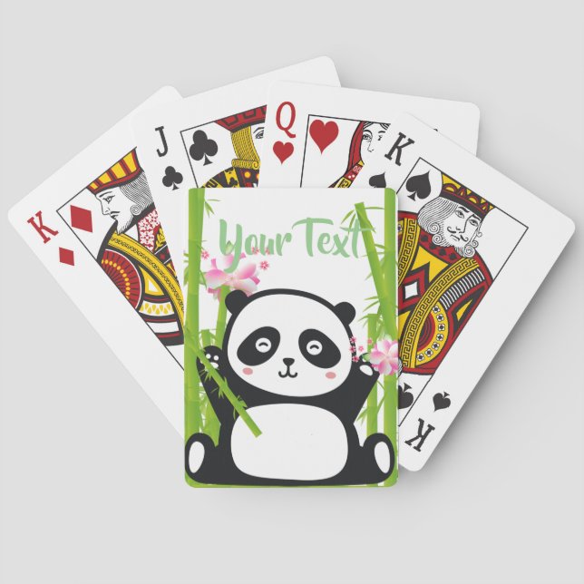 Happy Panda with Bamboo & Cherry Blossom Playing Cards (Back)