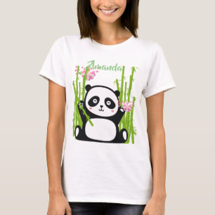 Happy Panda with Bamboo & Cherry Blossom  T-Shirt