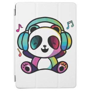 Happy Panda with headphones listening to music.  iPad Air Cover