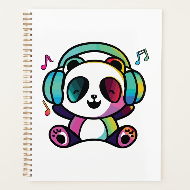 Happy Panda with headphones listening to music.  Planner (Front)