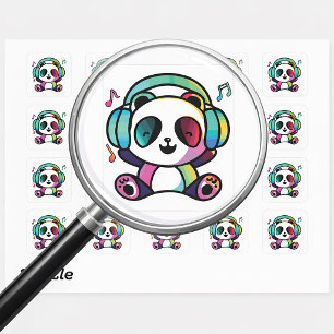 Happy Panda with headphones listening to music.  Square Sticker