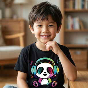 Happy Panda with headphones listening to music. T-Shirt