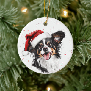 Happy Papillon Dog Christmas Personalized Ceramic Tree Decoration