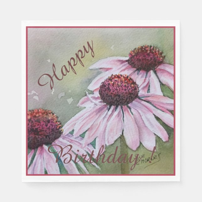 Happy Party Celebration Pink Echinacea Flowers Napkin (Front)
