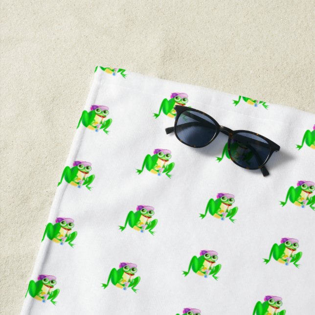 Happy Party Frog Beach Towel (In Situ)