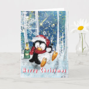 Happy Party Penguin Funny Christmas Card