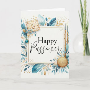Happy Passover Agate Blue Gold Matzah Card