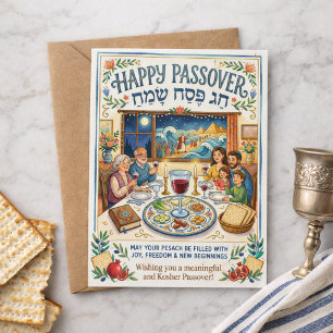 Happy Passover Chag Pesach Sameach Colourful Folk Postcard