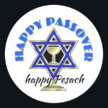 Happy Passover  Classic Round Sticker<br><div class="desc">Jewish gifts and gift ideas featuring beautiful Jewish Star of David with a wine glass in the centre.</div>