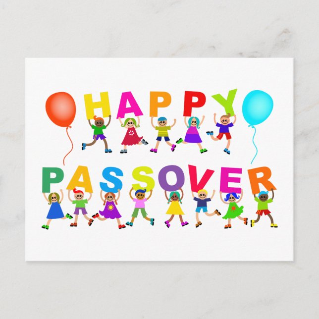 Happy Passover Cute Cartoon Diverse Kids Text Postcard (Front)
