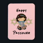 Happy Passover Girl Magnet<br><div class="desc">Happy Passover girls and boys enjoy their seder matzoh with adorable cats and family joy.</div>