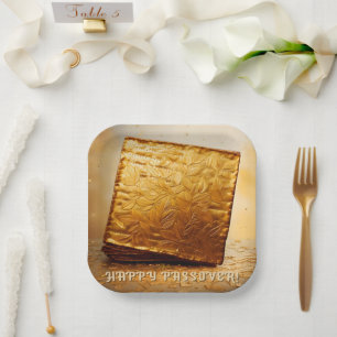 Happy Passover! Golden Matzah Paper Plate