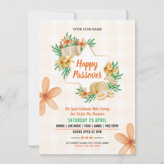 Happy Passover Invitation flyer (Front)
