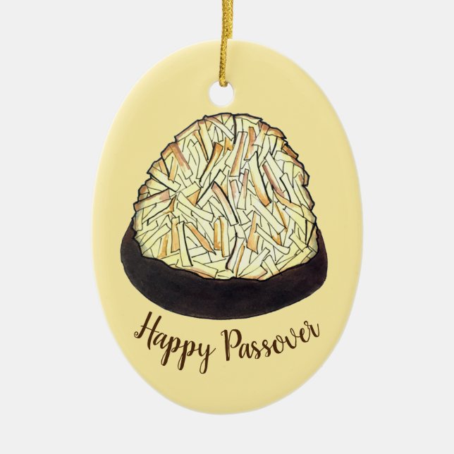 Happy Passover Macaroon Cookie Jewish Holiday Food Ceramic Tree Decoration (Front)