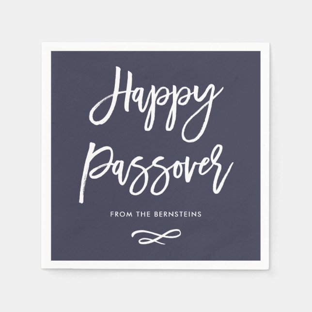 Happy Passover | Modern Midnight Blue and White Napkin (Front)