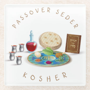 Happy Passover SEDER Kosher Pesach Plate Glass Coaster