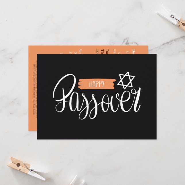 Happy Passover | Seder Pesach Solid Classic Black Invitation (Front/Back In Situ)