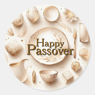 Happy Passover Seder Plate - Modern Luxury Beige Classic Round Sticker