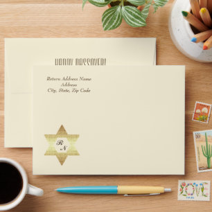 Happy Passover. Star of David and Custom Monograms Envelopes