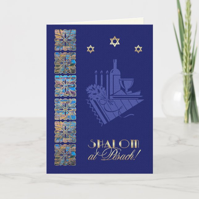 Happy Passover Star of David and Seder Table Icons Card (Front)