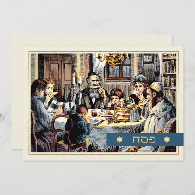 Happy Passover. Vintage Passover Seder Scene Card (Front/Back)