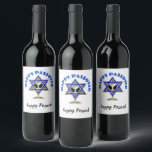 Happy Passover   Wine Label<br><div class="desc">Jewish gifts and gift ideas featuring beautiful Jewish Star of David with a wine glass in the centre.</div>