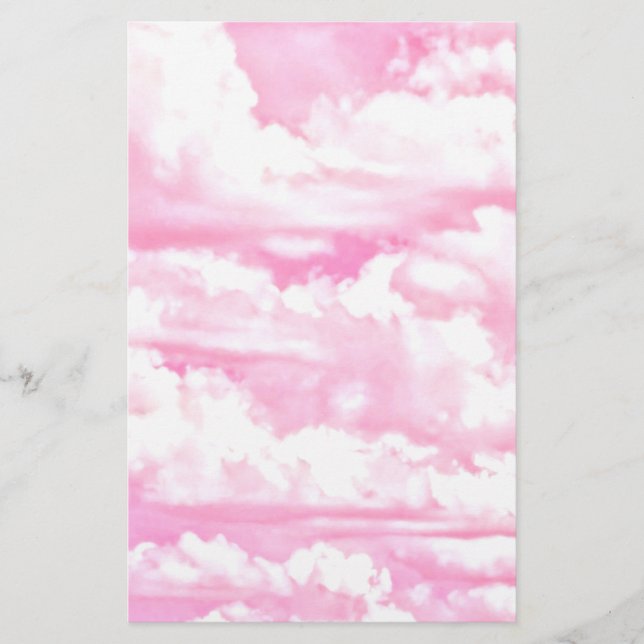 Happy Pastel Pink Clouds Stationery (Front)