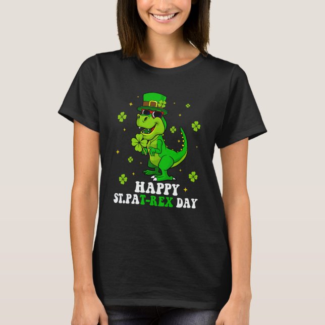 Happy Pat Rex Day Dinosaur Ireland Shamrock St Pat T-Shirt (Front)