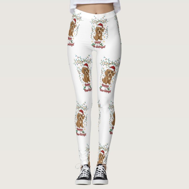 Happy Paw-lidays Christmas Cockapoo Design Leggings (Front)